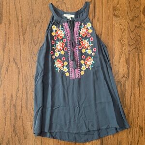 Andree by Unit Embroidered Halter Neck Women's Top in Blue with Floral Detail